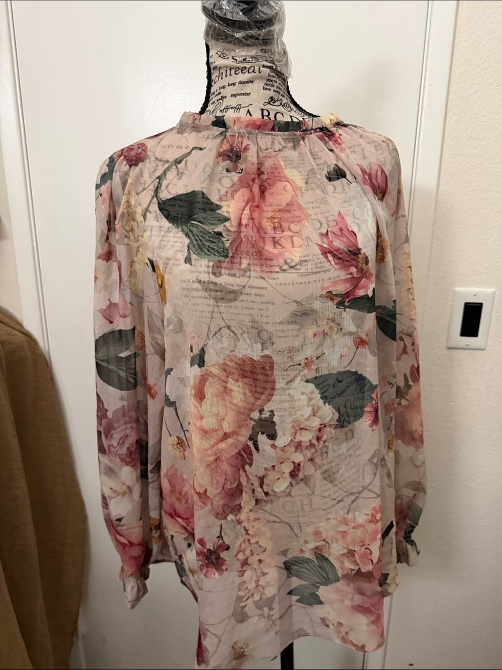 Floral Long-Sleeve Peasant Blouse - Pink Floral